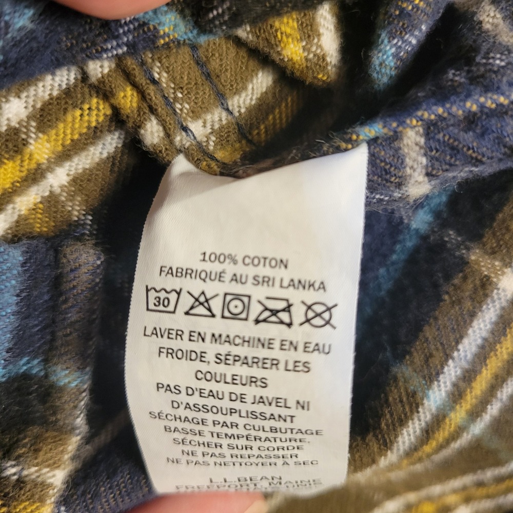 LL Bean Mens Flannel Shirt Medium Slightly Fitted Plaid Blue Green 298167 - Picture 13 of 13